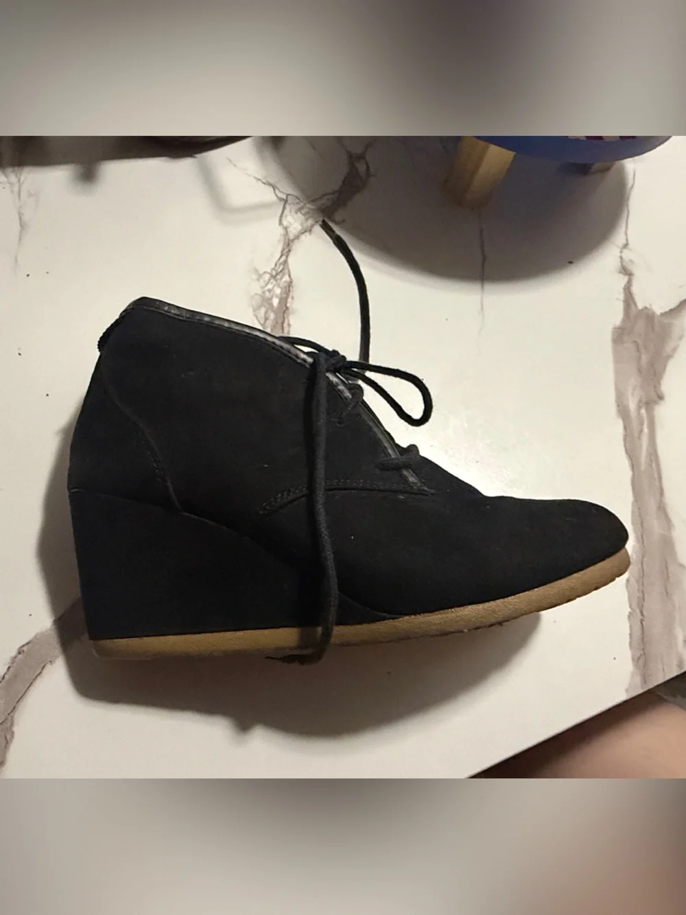 Black Lace-Up Wedge Ankle Boot